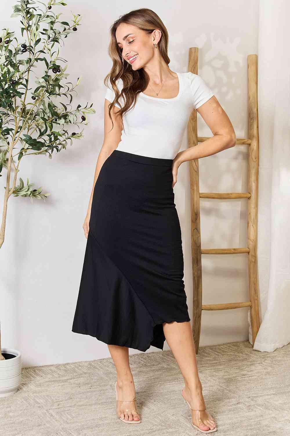 Culture Code Full Size High Waist Midi Skirt - Browngold Fashion