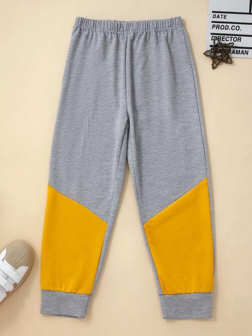 Graphic Hooded Top and Contrast Pants Set - Browngold Fashion