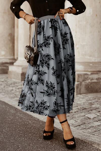 Embroidered High Waist Maxi Skirt - Browngold Fashion