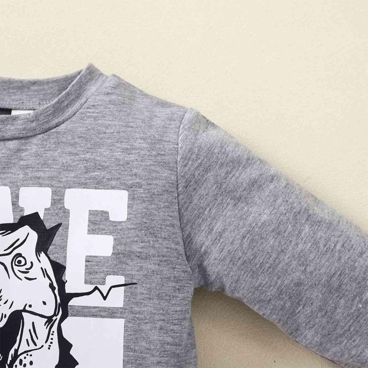 Kids Graphic Sweatshirt and Dinosaur Print Joggers Set - Browngold Fashion