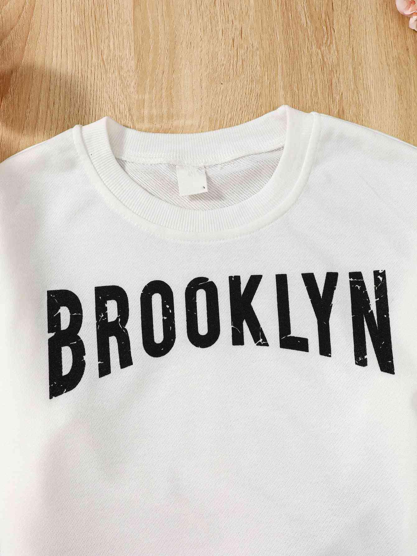 BROOKLYN Graphic Sweatshirt and Joggers Set - Browngold Fashion