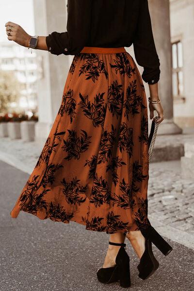 Embroidered High Waist Maxi Skirt - Browngold Fashion
