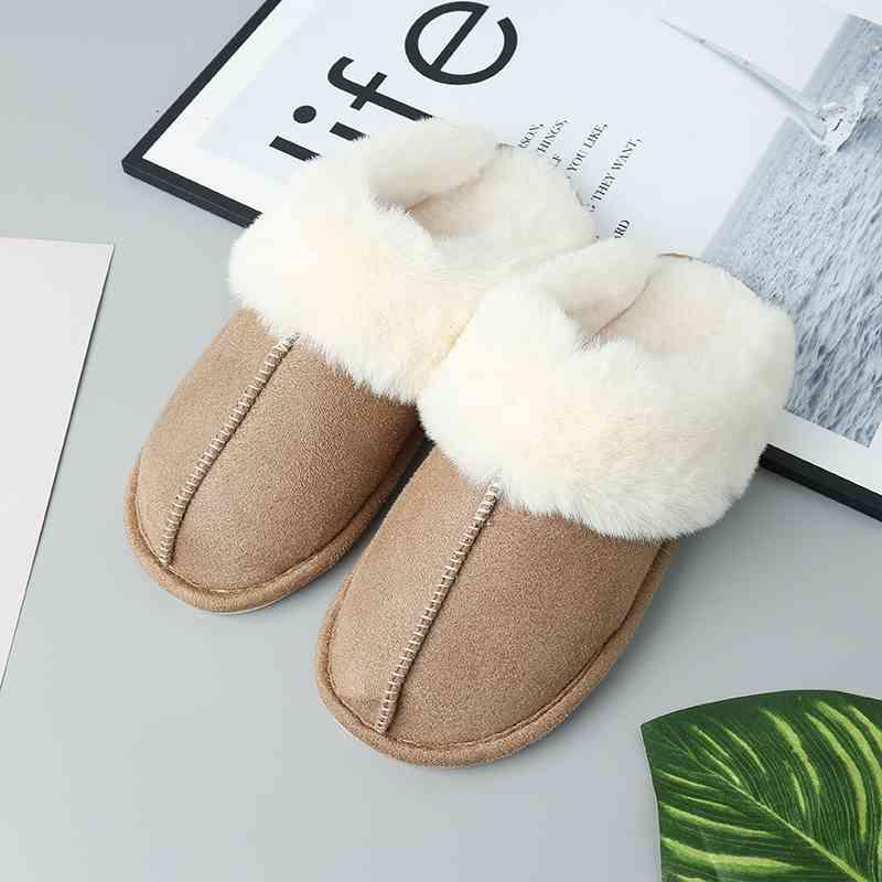 Faux Suede Center Seam Slippers - Browngold Fashion