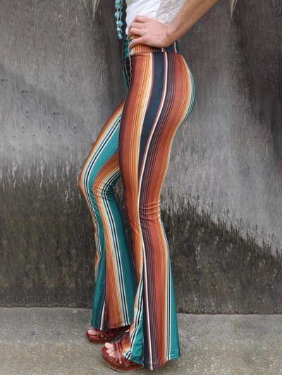 High Waist Striped Bootcut Pants - Browngold Fashion