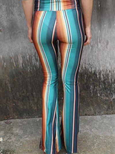 High Waist Striped Bootcut Pants - Browngold Fashion