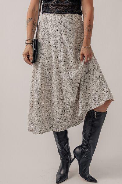 Speckle High Waist Midi Skirt - Browngold Fashion