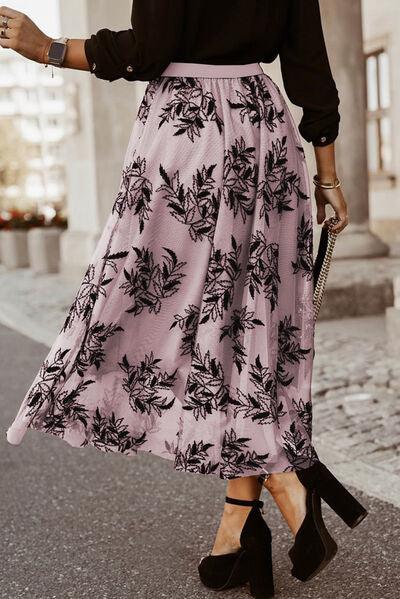 Embroidered High Waist Maxi Skirt - Browngold Fashion