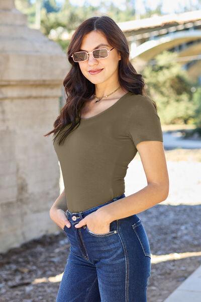 Basic Bae Full Size Round Neck Short Sleeve Bodysuit - Browngold Fashion