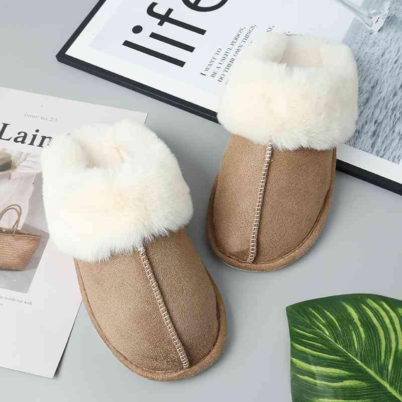 Faux Suede Center Seam Slippers - Browngold Fashion