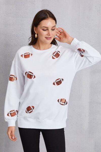 Football Sequin Patch Long Sleeve Sweatshirt - Browngold Fashion