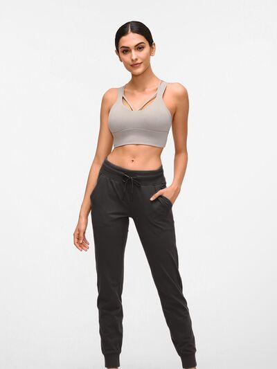 Double Take Tied Joggers with Pockets - Browngold Fashion