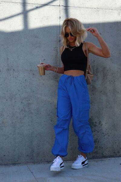 Drawstring Straight Pants with Pockets - Browngold Fashion