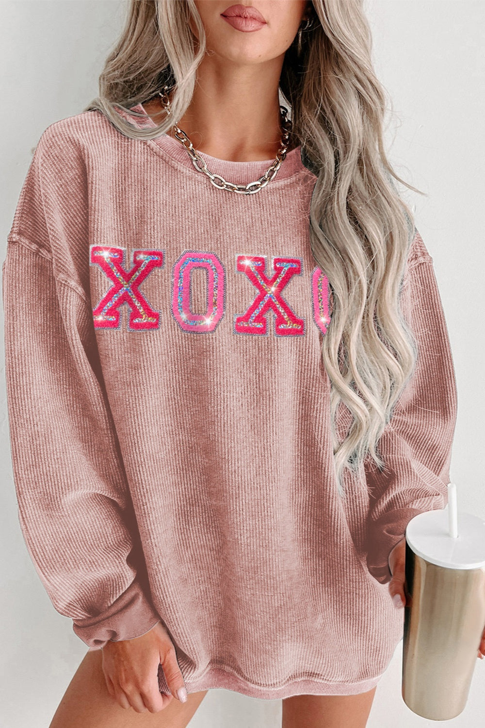 XOXO Round Neck Dropped Shoulder Sweatshirt