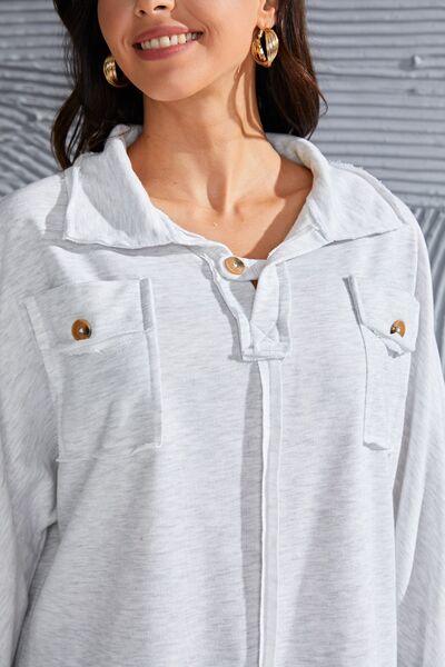 Exposed Seam Collared Neck Sweatshirt - Browngold Fashion