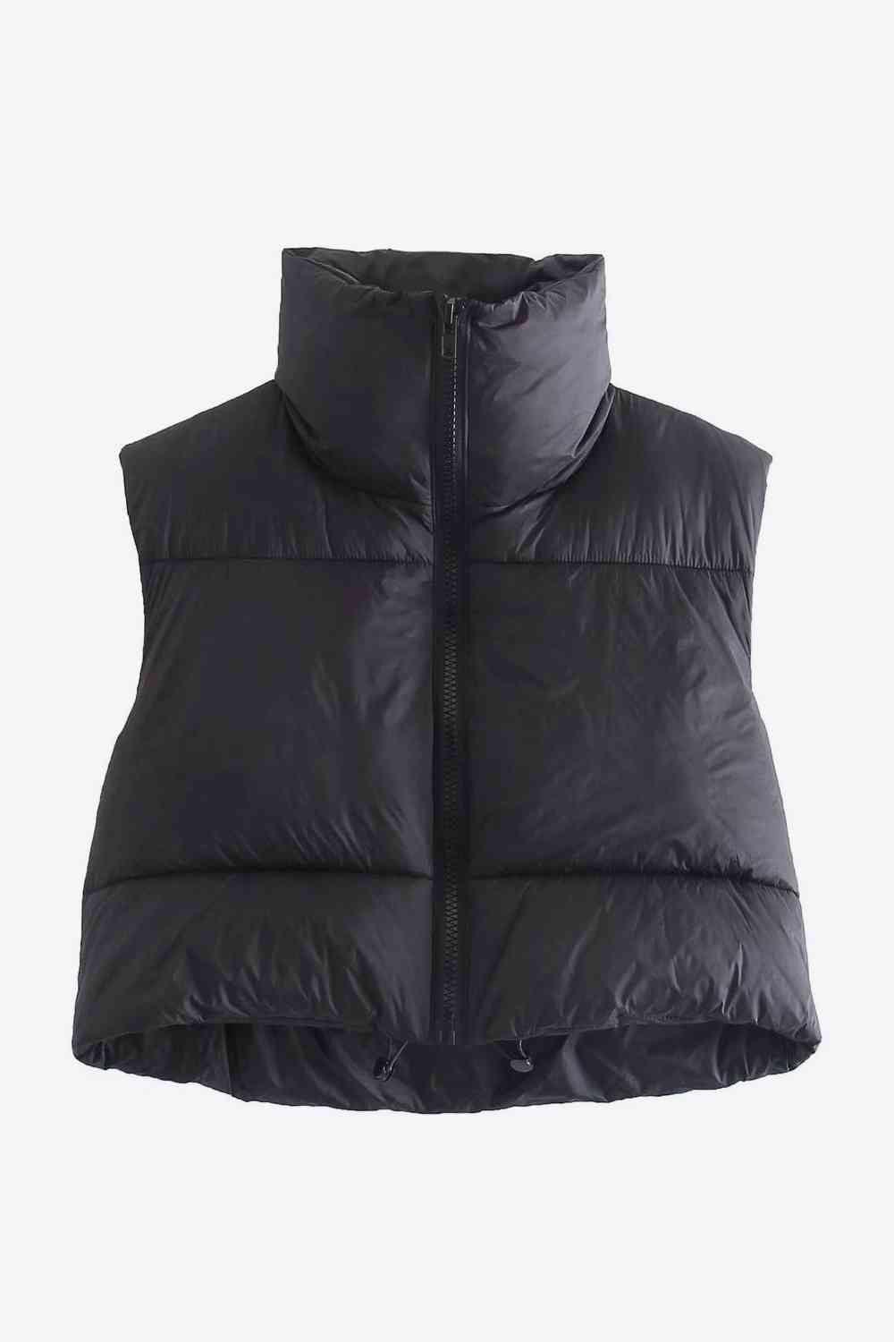 Zip-Up Drawstring Puffer Vest - Browngold Fashion