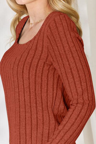 Basic Bae Full Size Ribbed Long Sleeve T-Shirt - Browngold Fashion