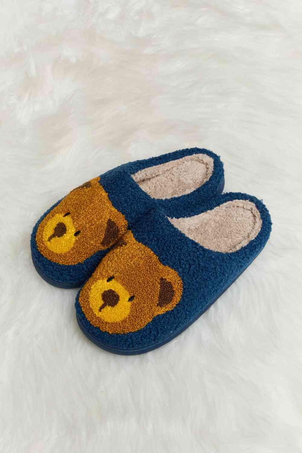 Melody Teddy Bear Print Plush Slide Slippers - Browngold Fashion