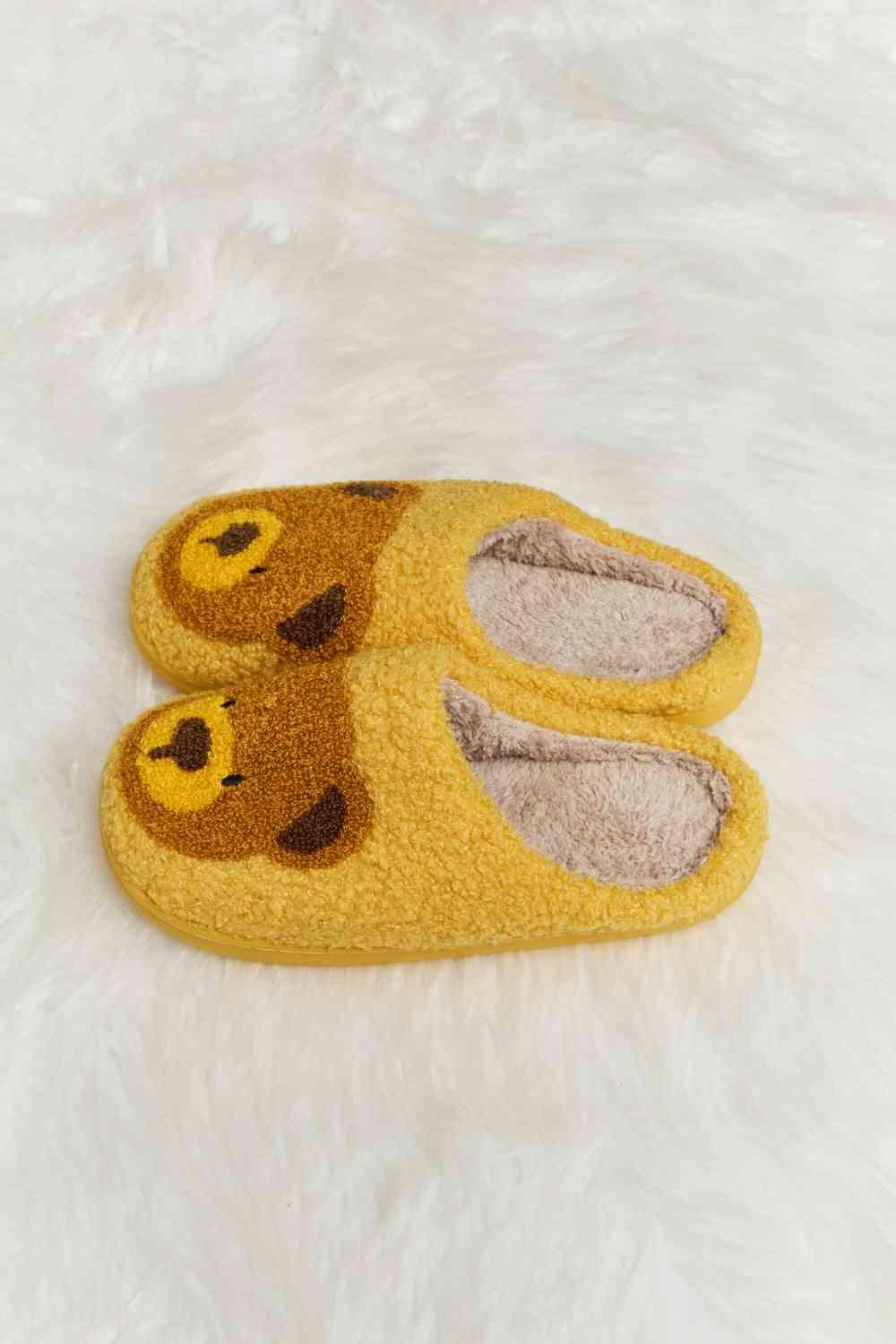 Melody Teddy Bear Print Plush Slide Slippers - Browngold Fashion