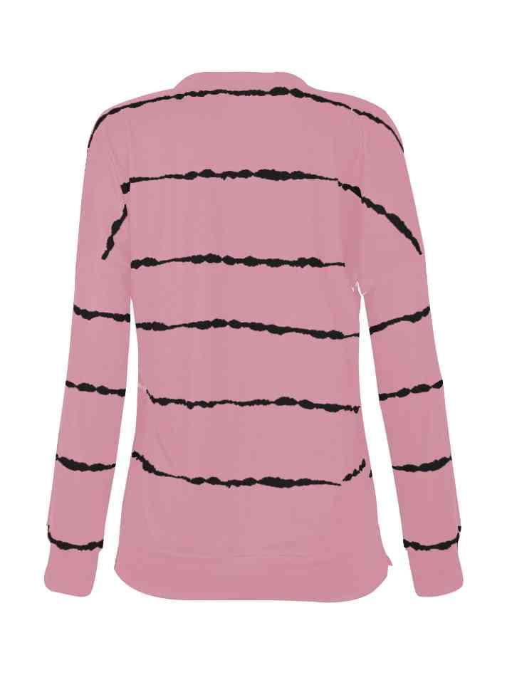 Striped Round Neck Sweatshirt - Browngold Fashion