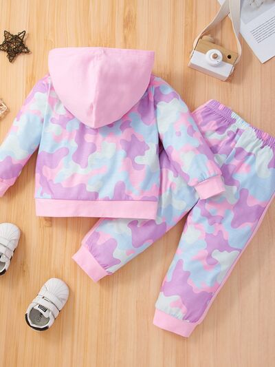 Camouflage Hoodie and Elastic Waist Pants Set