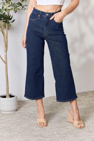 Judy Blue Full Size High Waist Cropped Wide Leg Jeans - Browngold Fashion