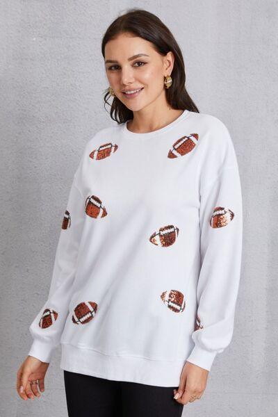 Football Sequin Patch Long Sleeve Sweatshirt - Browngold Fashion