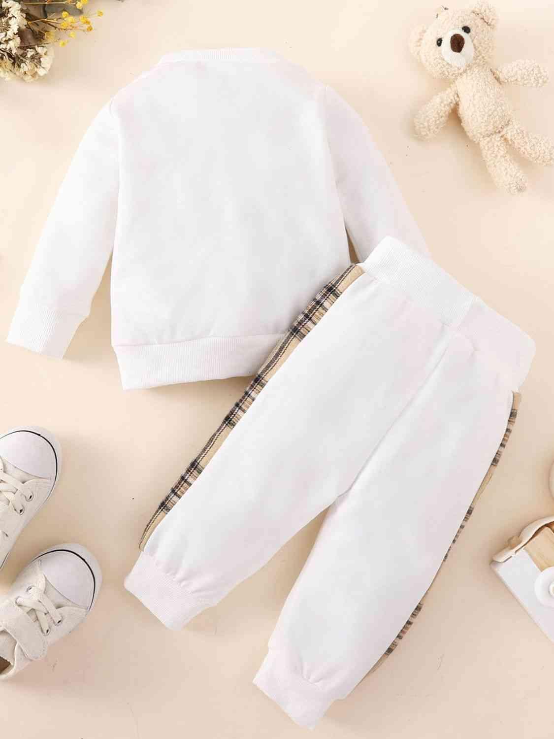 Baby Bear Graphic Sweatshirt and Joggers Set - Browngold Fashion