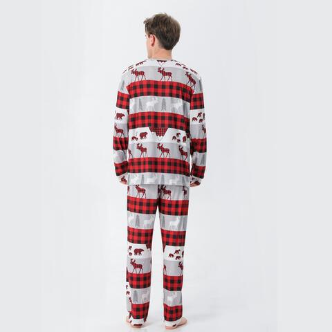 Men Reindeer & Plaid Top and Pants Set - Browngold Fashion