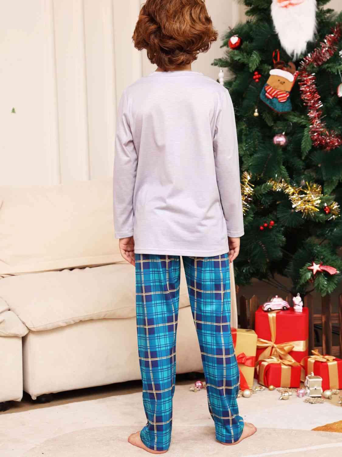 Rudolph Graphic Long Sleeve Top and Plaid Pants Set - Browngold Fashion