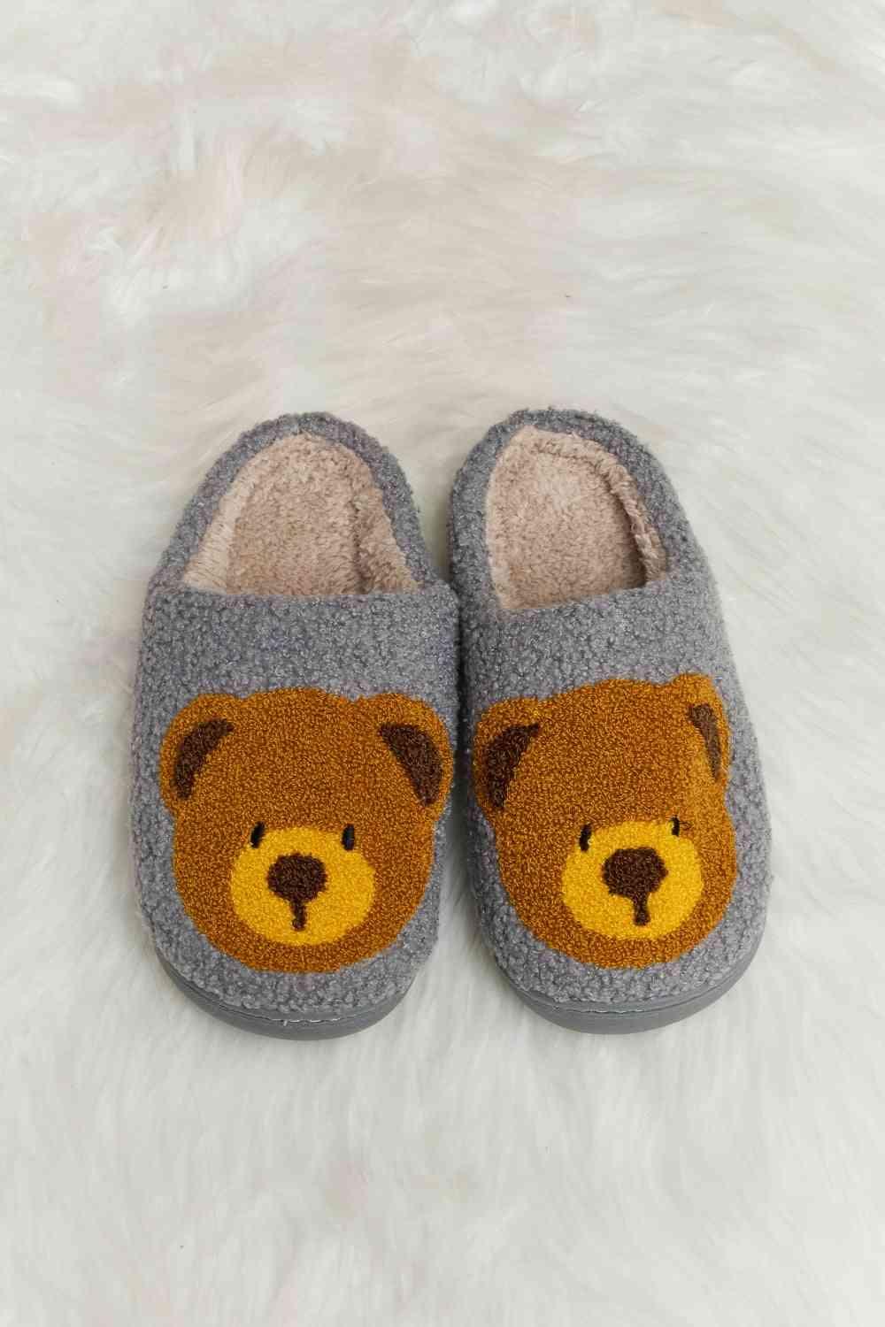 Melody Teddy Bear Print Plush Slide Slippers - Browngold Fashion