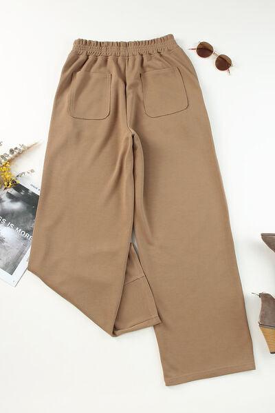 Elastic Waist Sweatpants with Pockets - Browngold Fashion