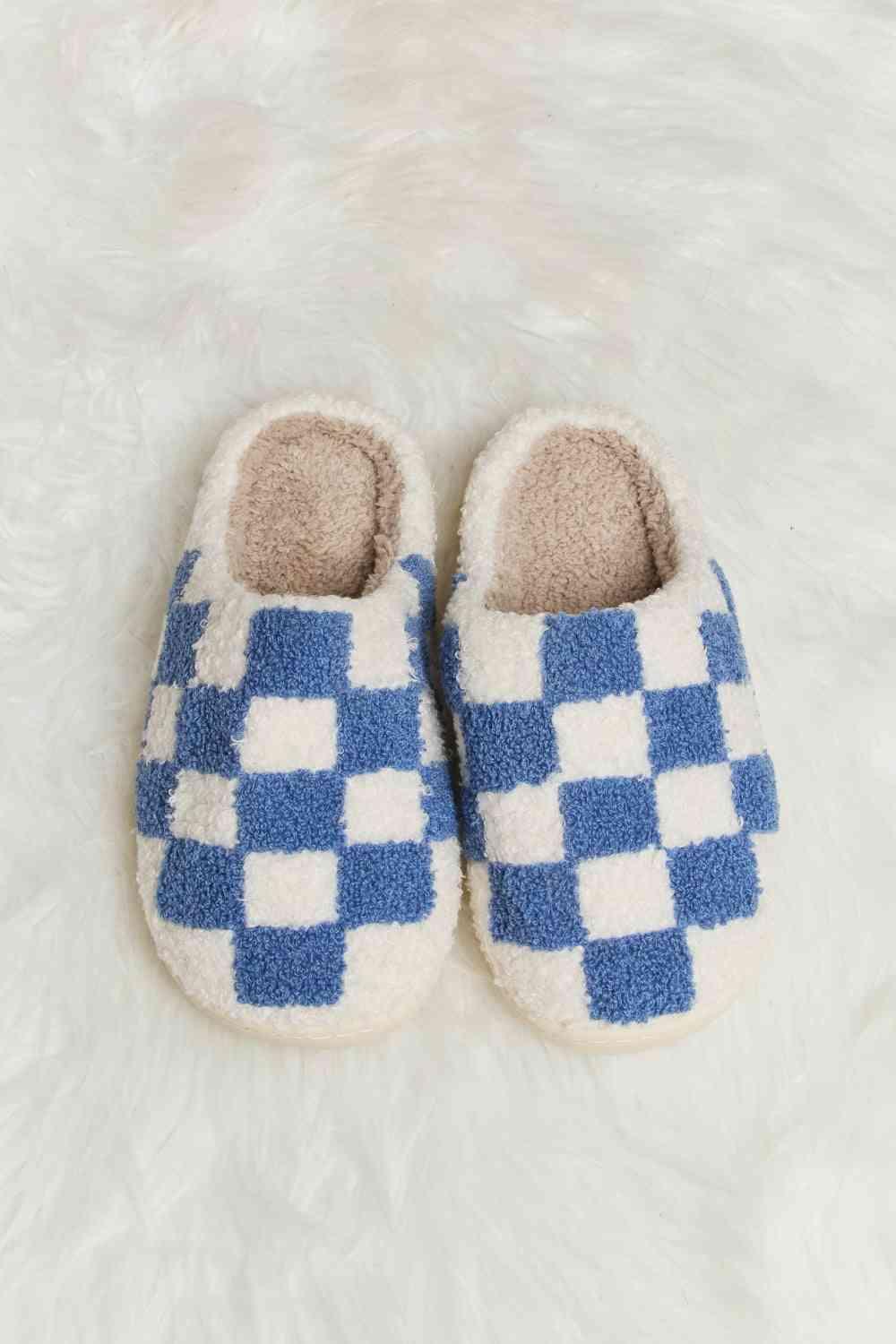 Melody Checkered Print Plush Slide Slippers - Browngold Fashion