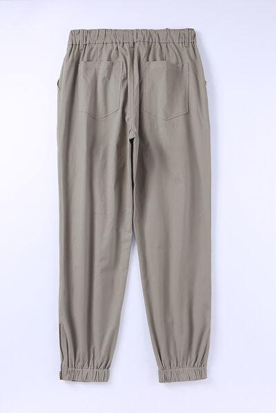 Drawstring Side Zip Joggers - Browngold Fashion