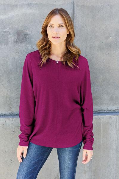 Double Take Full Size Round Neck Long Sleeve T-Shirt - Browngold Fashion