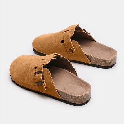 Suede Closed Toe Buckle Slide - Browngold Fashion