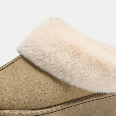 Furry Chunky Platform Slippers - Browngold Fashion