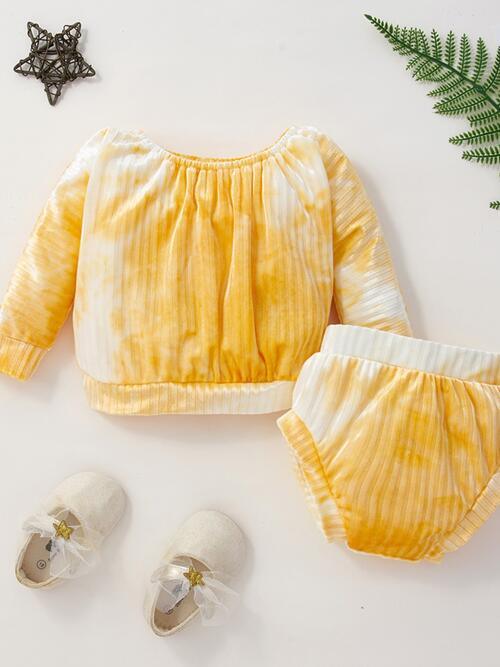 Tie-Dye Round Neck Top and Bloomers Set - Browngold Fashion