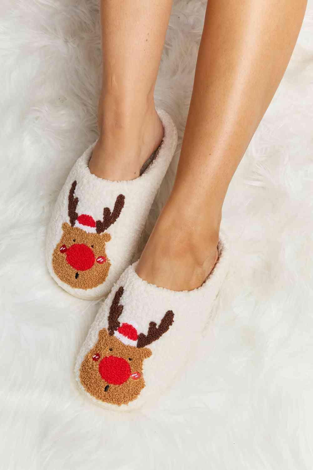 Melody Rudolph Print Plush Slide Slippers - Browngold Fashion