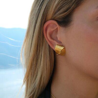 Texture Stainless Steel Stud Earrings - Browngold Fashion