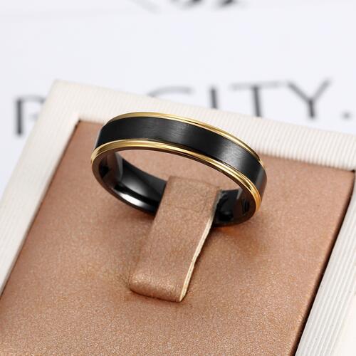 Contrast Titanium Steel Ring - Browngold Fashion