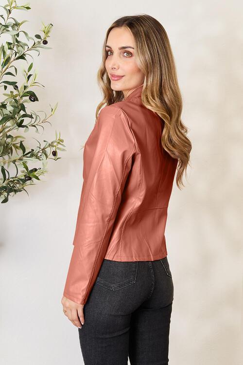 Mock Neck Zip Up Jacket - Browngold Fashion