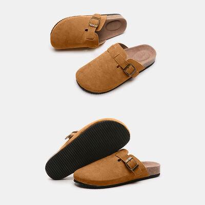 Suede Closed Toe Buckle Slide - Browngold Fashion