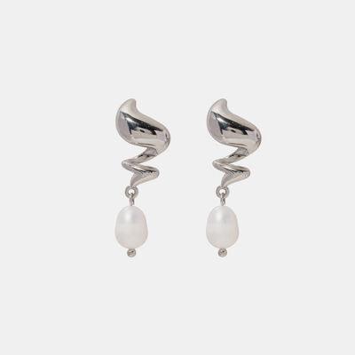 Twisted Stainless Steel Pearl Drop Earrings - Browngold Fashion