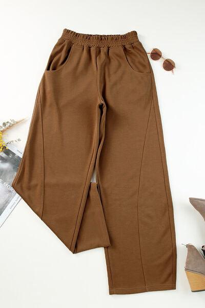 Elastic Waist Sweatpants with Pockets - Browngold Fashion