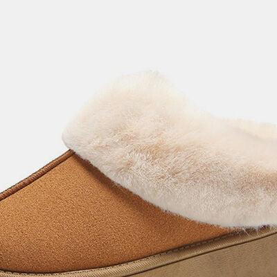 Furry Chunky Platform Slippers - Browngold Fashion