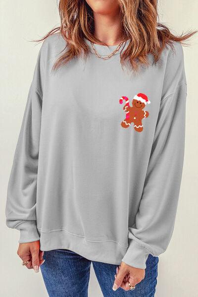 Gingerbread Round Neck Dropped Shoulder Sweatshirt - Browngold Fashion