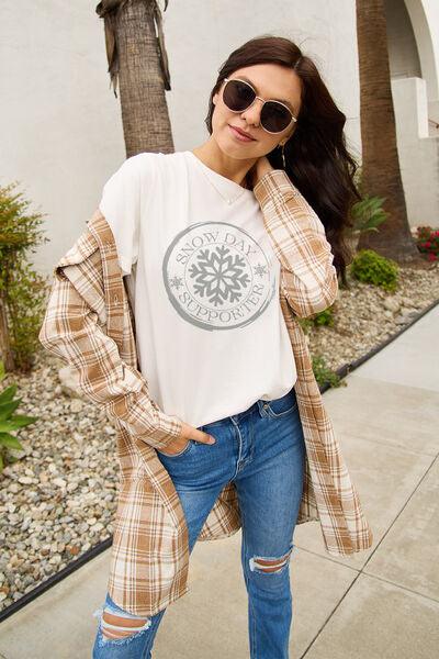 Simply Love Full Size SNOW DAY SUPPORTER Round Neck T-Shirt - Browngold Fashion