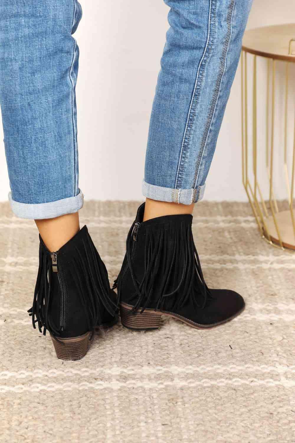 Legend Women's Fringe Cowboy Western Ankle Boots - Browngold Fashion