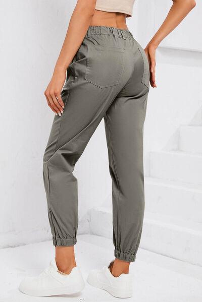 Drawstring Side Zip Joggers - Browngold Fashion