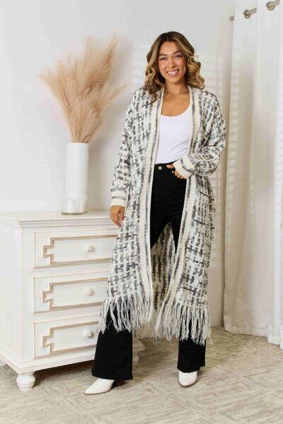 Multicolored Open Front Fringe Hem Cardigan - Browngold Fashion